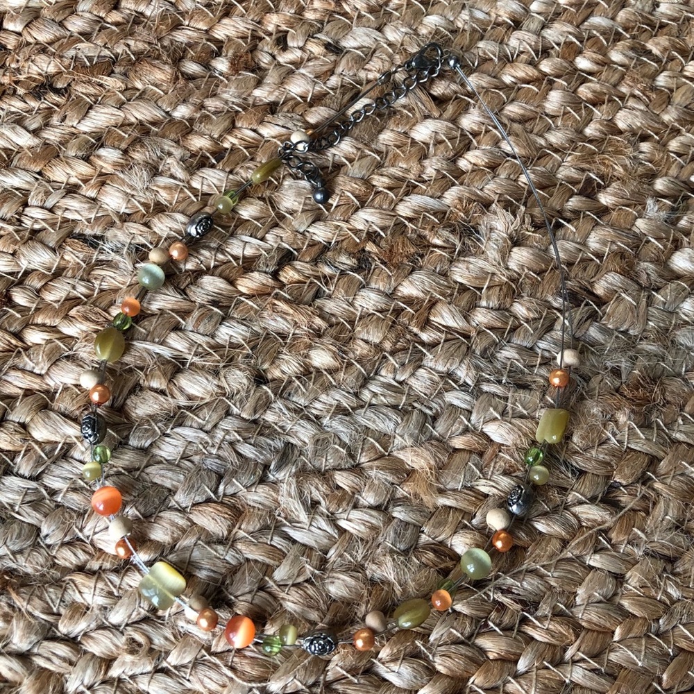 Beaded round wire multi colored stone necklace